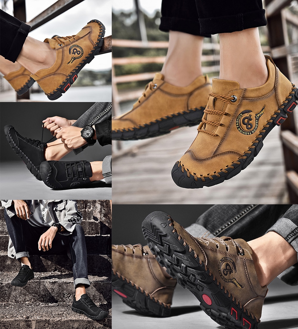 Men's Hand Stitching Lace-up Casual Shoes Anti-collision Toe Outdoor Mountaineering- Black EU 41 Men's Hand Stitching Lace-up Casual Shoes Anti-collision Toe Outdoor Mountaineering- Black EU 41