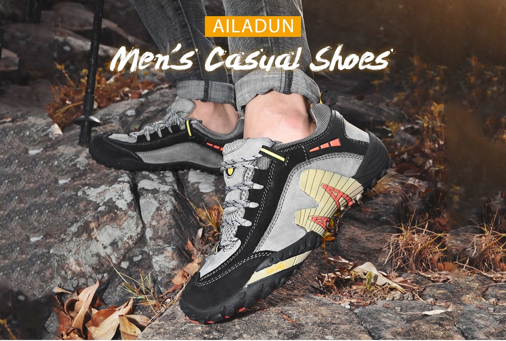 AILADUN Men's Shoes Low Cut Outdoor Sports Walking Shoes Large Size- Gray EU 44